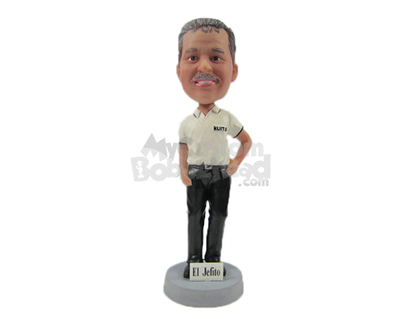 Custom Bobblehead Handsome Gentleman In Stylish Polo With Hands In Pocket - Leisure & Casual Casual Males Personalized Bobblehead & Cake Topper Custom Bobblehead Handsome Gentleman In Stylish Polo With Hands In Pocket - Leisure & Casual Casual Males Personalized Bobblehead & Cake Topper